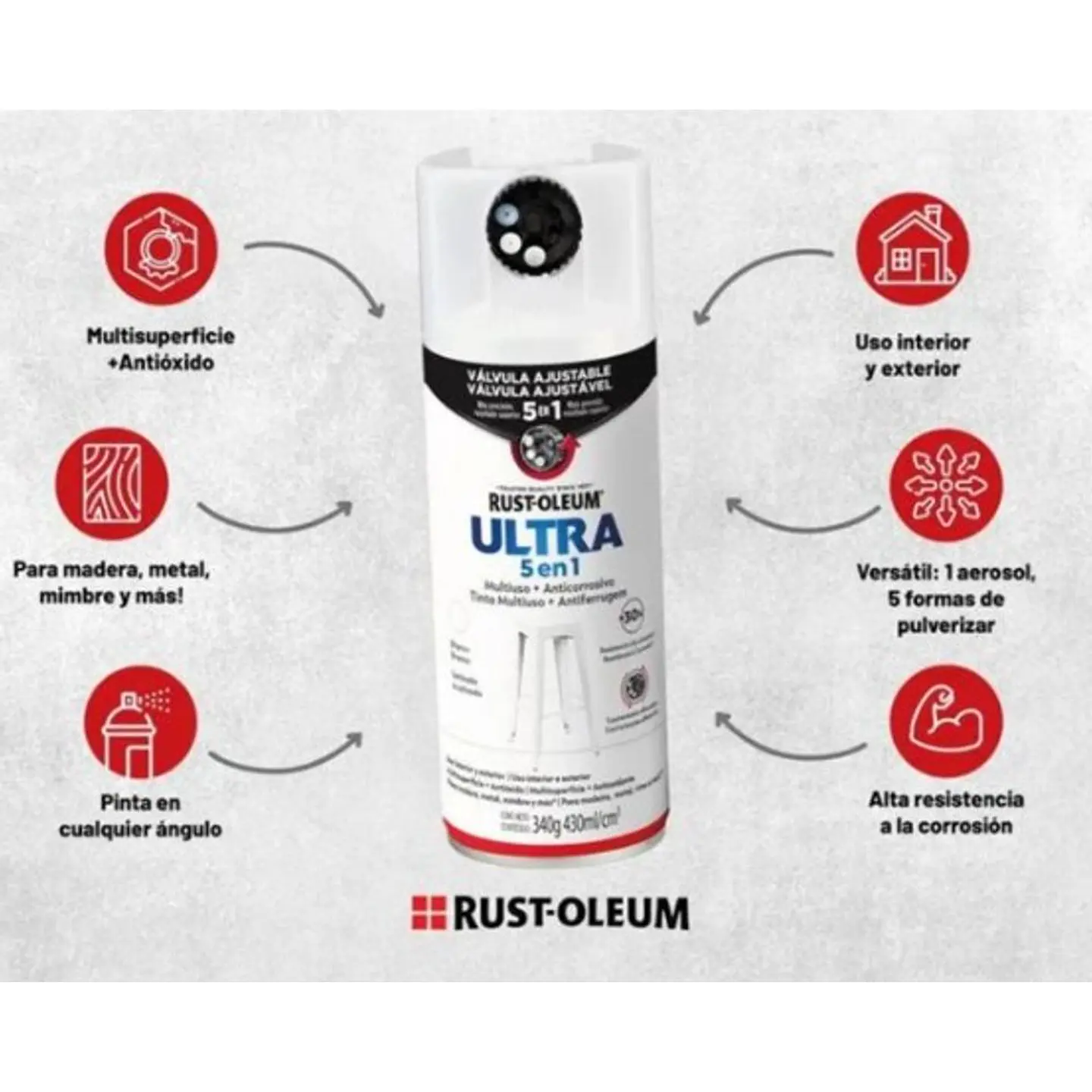 Pintura en Spray Ultra 5 en 1 Multisuperficie Anticorrosiva Transparente Mate 340 g Rust-Oleum 2