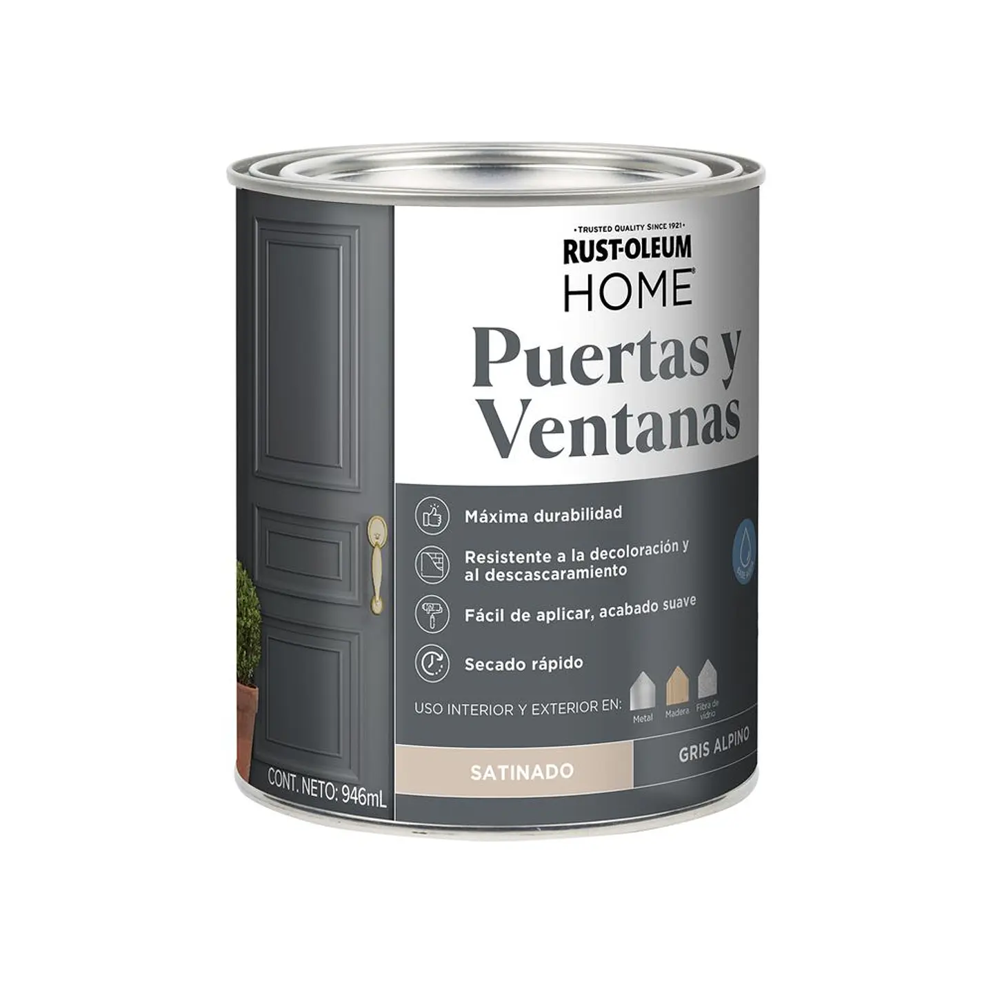 Pinturas para Puertas Interior y Exterior Gris Alpino Satinado 946 ml Rust-Oleum 1