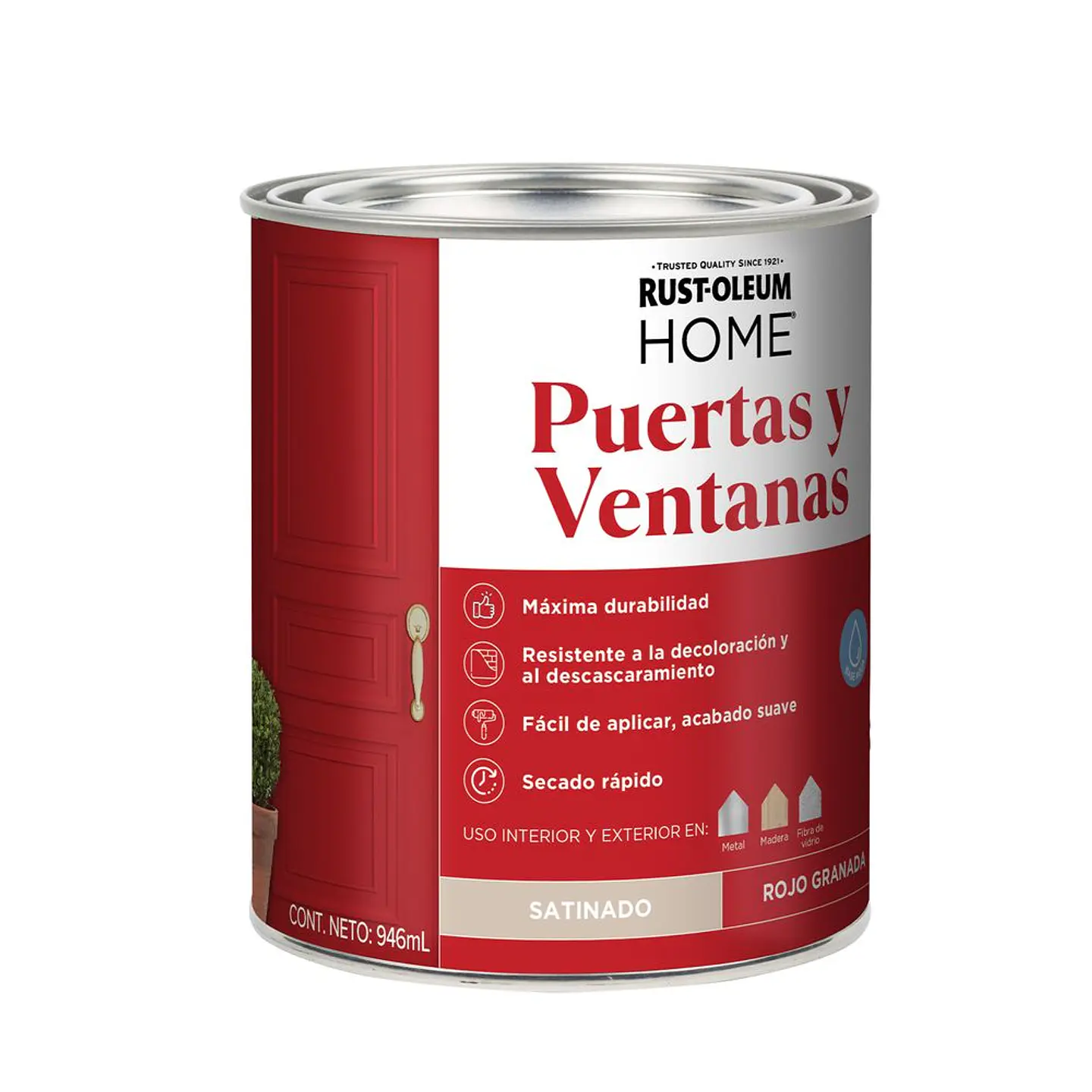 Pinturas para Puertas Interior y Exterior Rojo Granada Satinado 946 ml Rust-Oleum 1