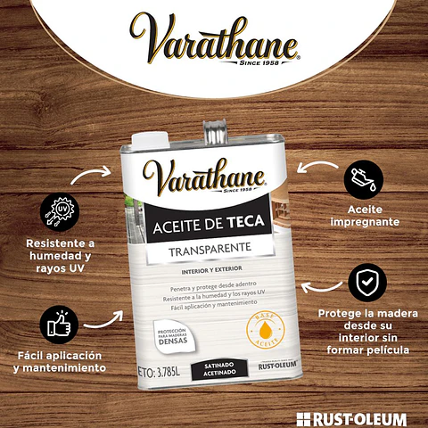 Aceite de Teca Protector para Madera Exterior 3.785 L Varathane Rust-Oleum