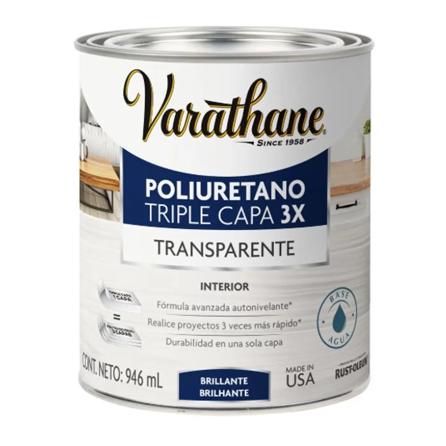 Poliuretano Triple Capa 3X Brillante 946 ml Varathane Rust-Oleum 1