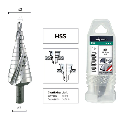 Broca Escalonada para Metal 6 A 37 mm 8 mm HSS Alpen