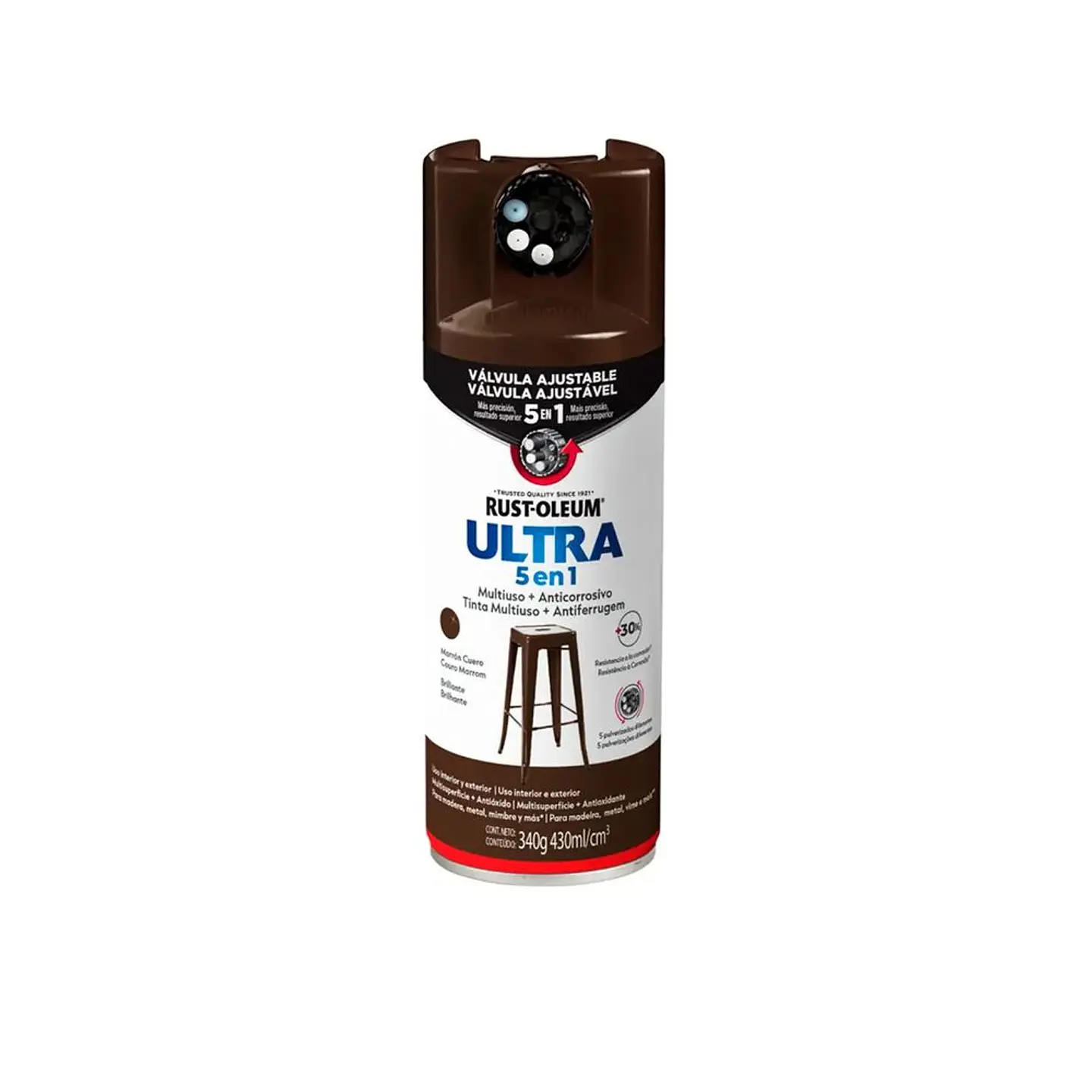 Pintura en Spray Ultra 5 en 1 Multisuperficie Anticorrosiva Marrón Cuero Brillante 340 g Rust-Oleum 1