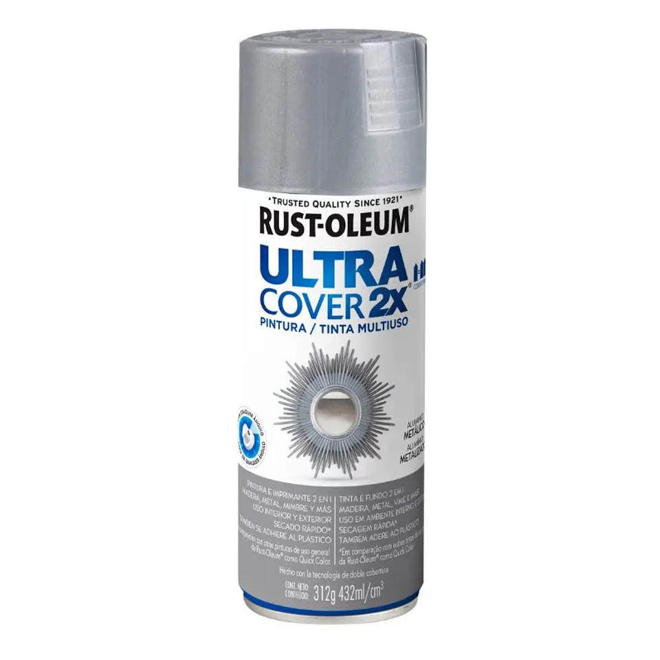 Pintura en Spray Ultra Cover 2X Multiuso Aluminio Metalizado 312 g Rust-Oleum 1