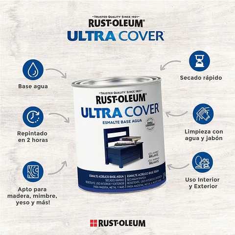 Esmalte al Agua Ultra Cover Brochable Negro Semi Brillante 946 ml Rust-Oleum