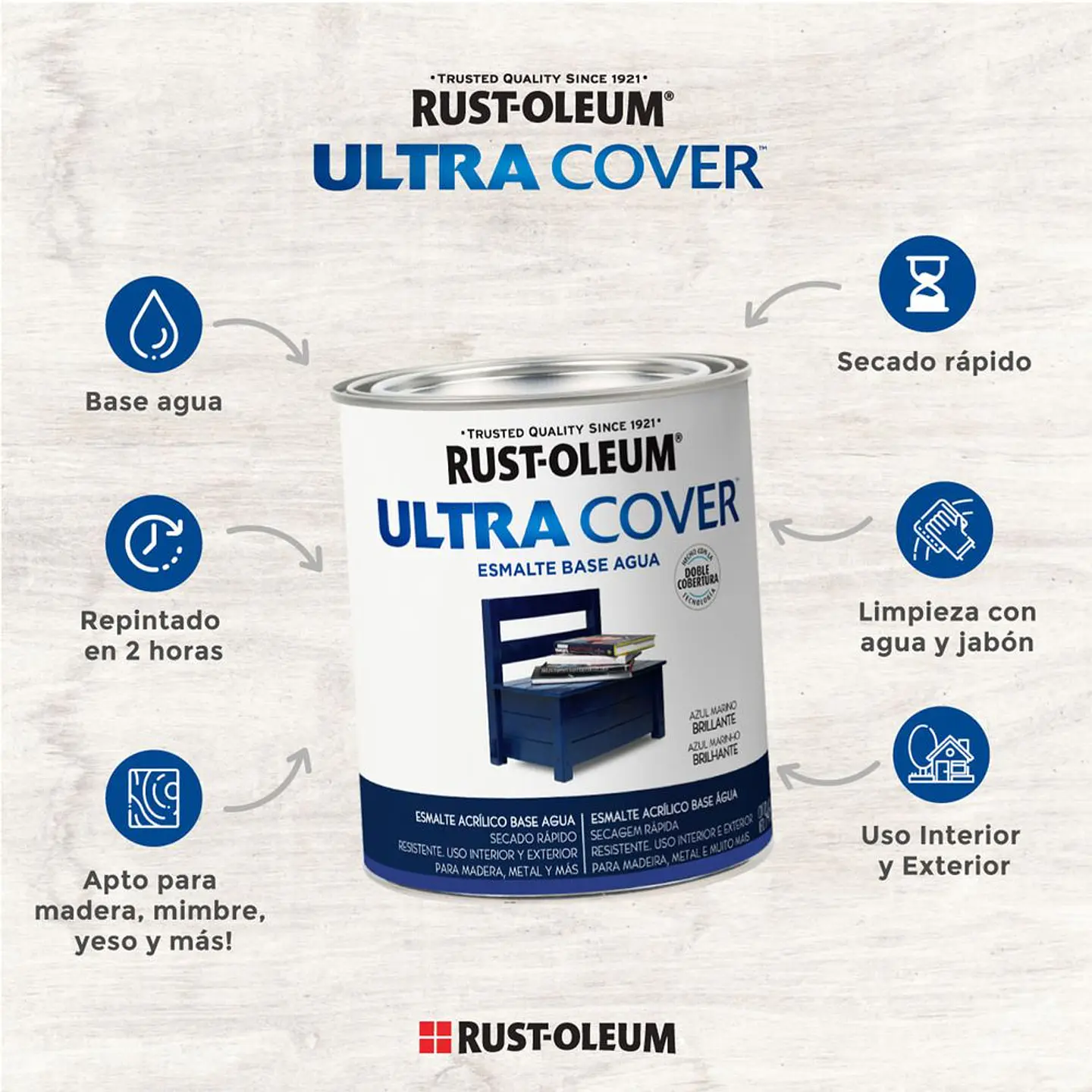 Esmalte al Agua Ultra Cover Brochable Negro Semi Brillante 946 ml Rust-Oleum 2