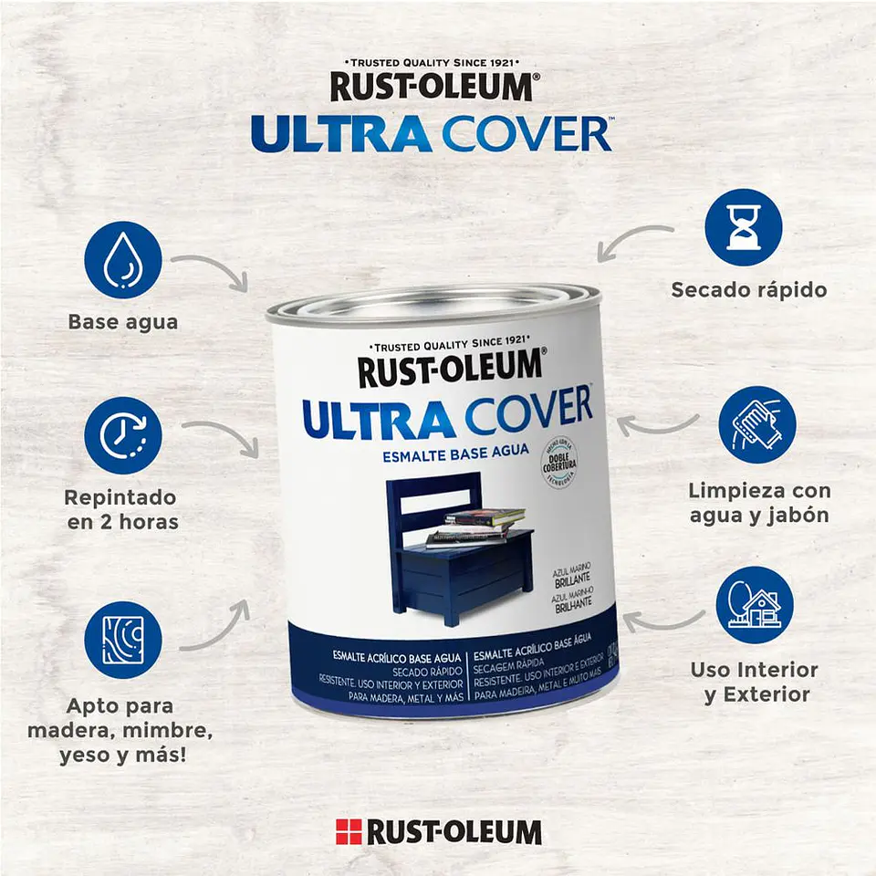 Esmalte al Agua Ultra Cover Brochable Negro Semi Brillante 946 ml Rust-Oleum 2