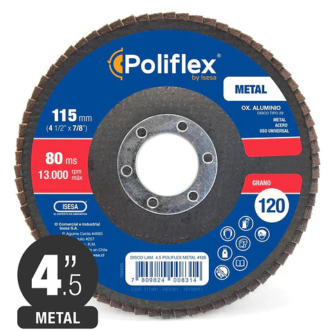 Disco Flap Laminado - Metal - 4,5'' - Grano 120 - Poliflex