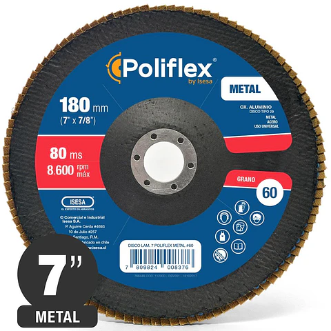 Disco Flap Laminado - Metal - 7'' - Grano 60 - Poliflex