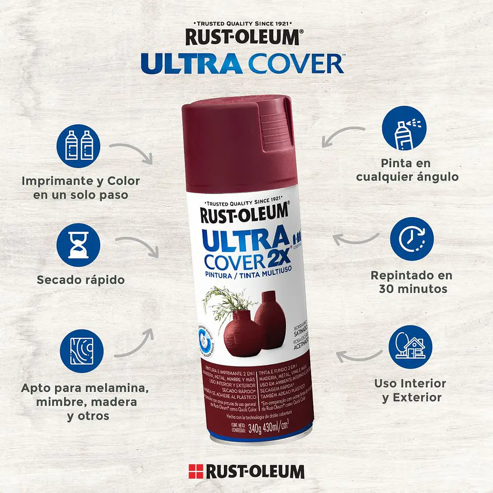 Pintura en Spray Ultra Cover 2X Multiuso Transparente Satinado 340 g Rust-Oleum 2