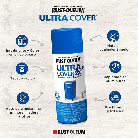 Pintura en Spray Ultra Cover 2X Multiuso Azul Marino Brillante 340 g Rust-Oleum