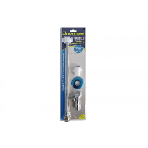Kit Llave Inox + Flexible Inox 30 Cms. HI HI 1/2" x 15/16 con Adaptador 1/2" Hoffens