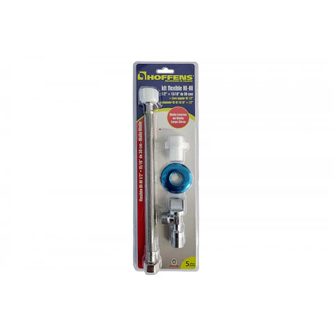 Kit Llave Inox + Flexible Vinilo 35 Cms. HI HI 1/2" x 15/16 con Adaptador 1/2" Hoffens