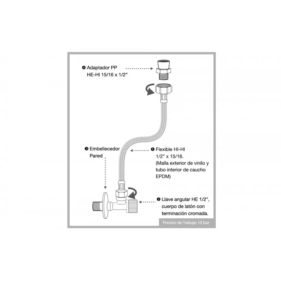 Kit Llave Inox + Flexible Vinilo 35 Cms. HI HI 1/2