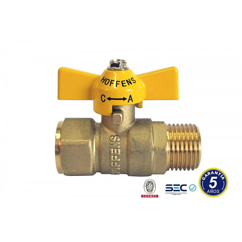 Llave Gas HI HE 3/4" Manilla Amarilla Mariposa Hoffens