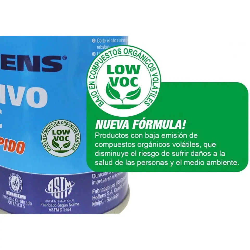 Adhesivo PVC Hoffens 240 C.c. Secado Rapido Lata con Aplicador Low Voc 2