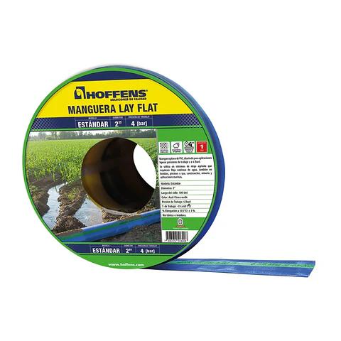 Manguera Plana 2" Medium Azul-amarillo Pres.trab 6 Bar Pres. Rupt. 18 Bar 100 mts Certificada Hoffens