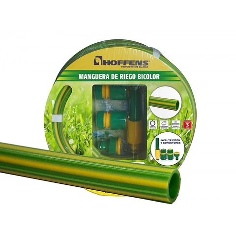 Set Manguera Bicolor 1/2" x 10 mts. Verde Amarilla con Accesorios Hoffens