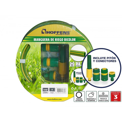 Set Manguera Bicolor 1/2" x 50 mts. Verde Amarilla sin Accesorios Hoffens