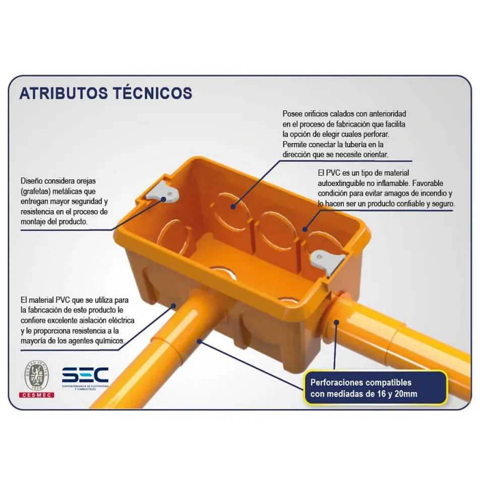 Caja Electrica Loza C/oreja Metal Naranja 16-20 mm. Hoffens 3