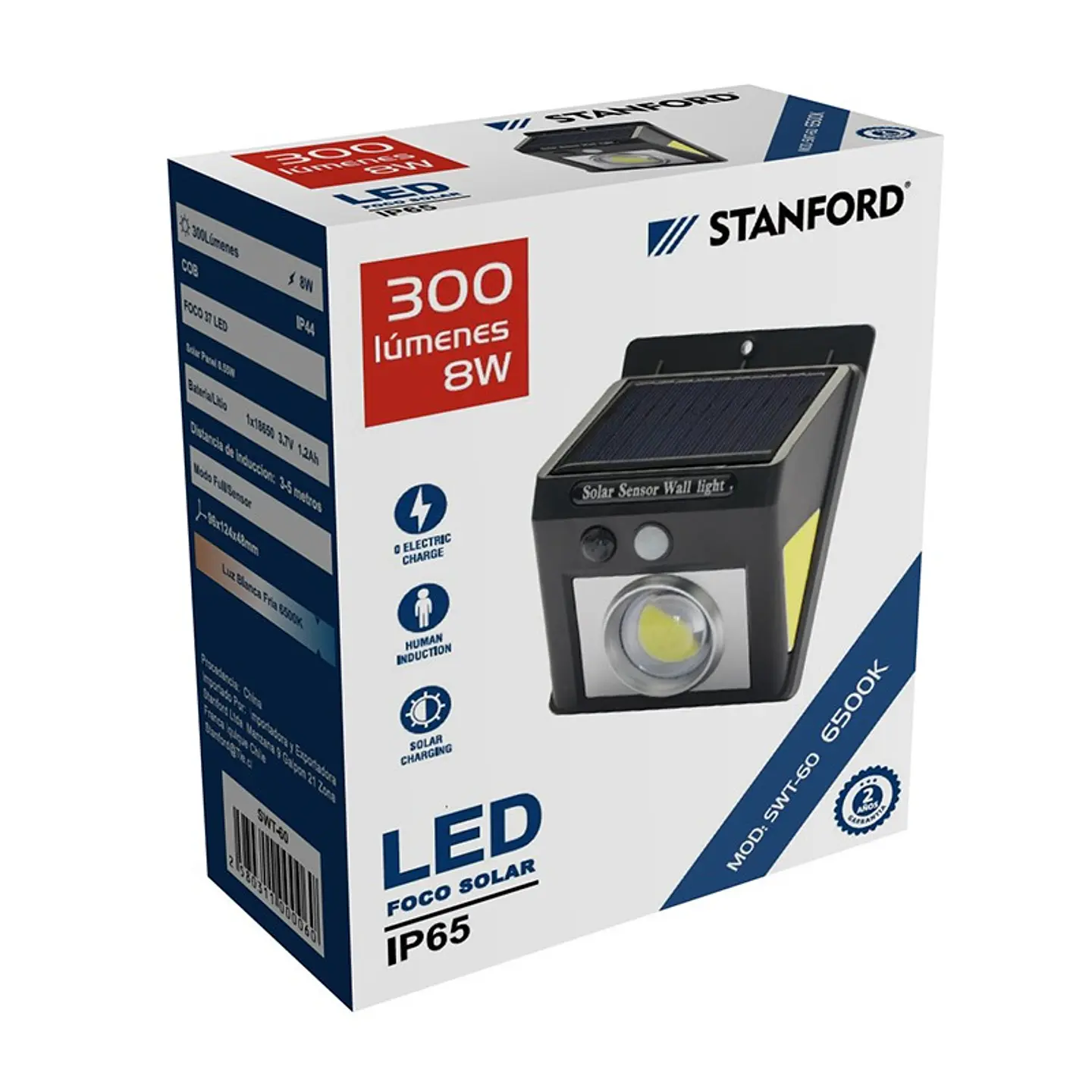 Foco Solar SWT-60 0.5W 6500K IP65 Negro Exterior con Sensor de Movimiento Stanford 1