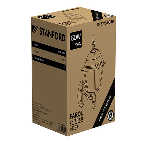 Farol Exterior Colonial a Muro ZY-4004 4 Caras 60W E27 IP44 220V Negro Stanford