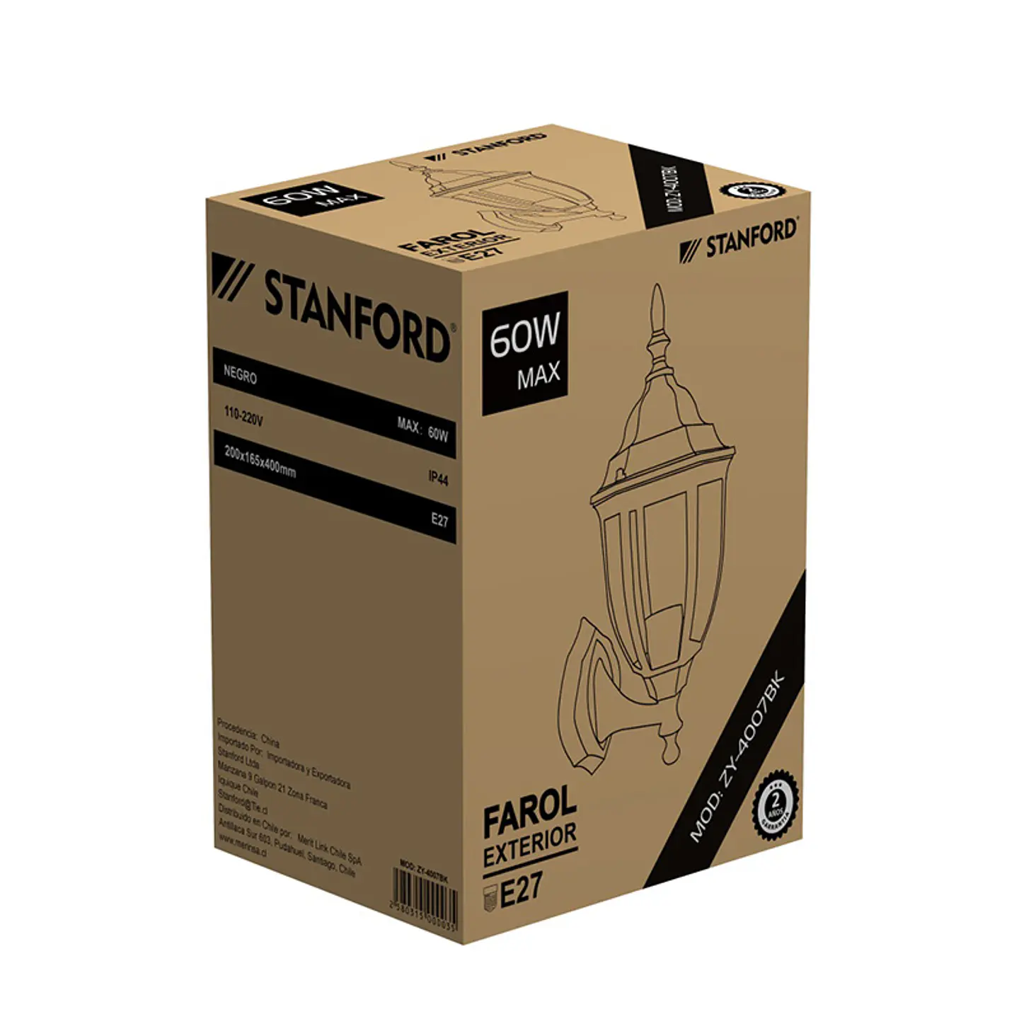 Farol Exterior Colonial a Muro ZY-4007 6 Caras 60W E27 IP44 220V Negro Stanford 1
