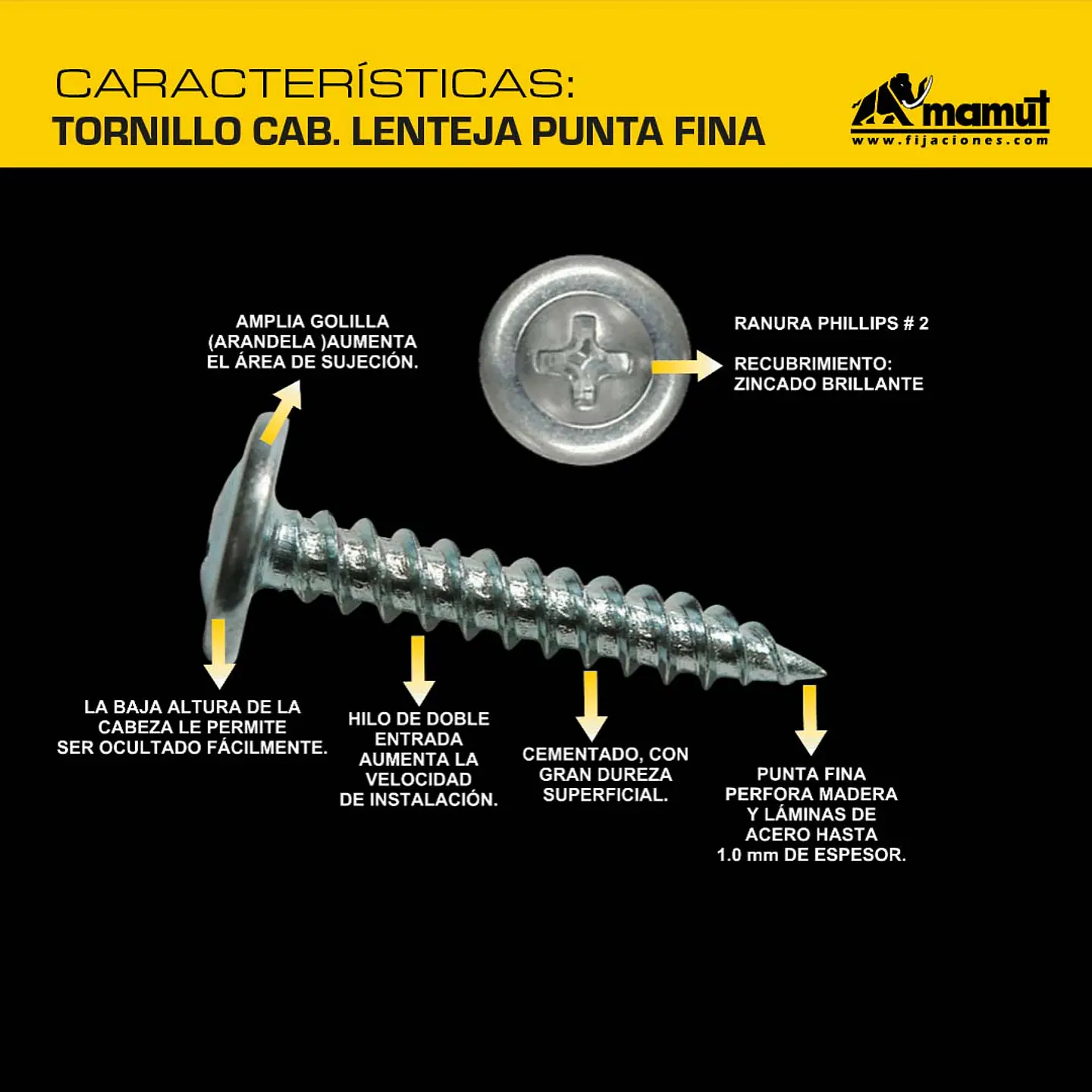 Tornillo Cabeza Lenteja con Golilla Punta Fina #8 x 1/2