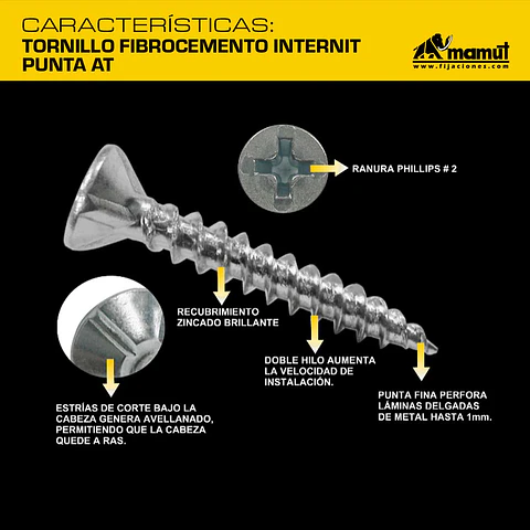 Tornillo Avellanante para Fibrocemento / Internit Punta Fina #6-20 x 1 1/4" Mamut · Caja de 1000 un.