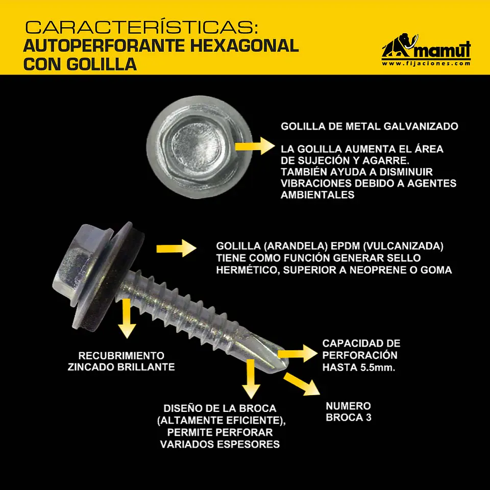 Autoperforante Hexagonal con Golilla Metal + Epdm #12-14 x 2 1/2