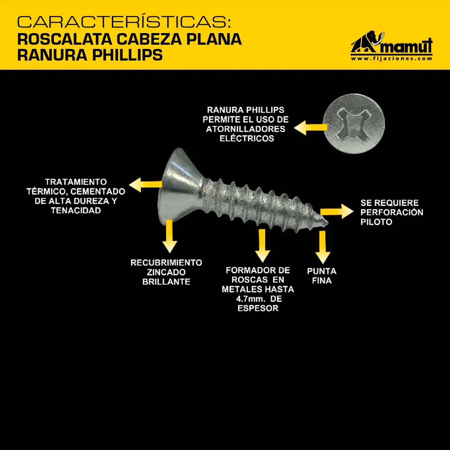 Roscalata Cabeza Plana Ranura Phillips #8 x 1/2
