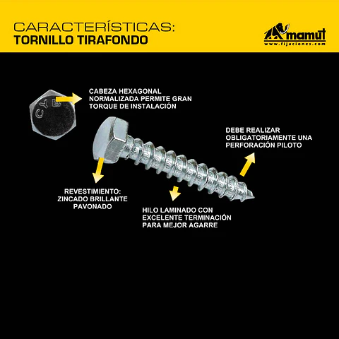 Tornillo Tirafondo 1/4-10 x 2" Mamut · Caja de 100 un.