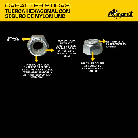 Tuerca Hexagonal con Seguro de Nylon Unc 1/2-13 Mamut · Caja de 100 un.