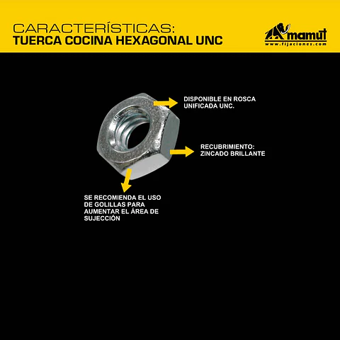 Tuerca Cocina Hexagonal Unc 1/4-20 Mamut · Caja de 100 un.