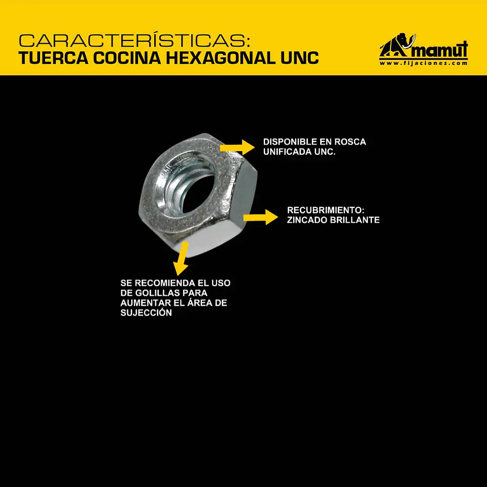 Tuerca Cocina Hexagonal Unc 1/4-20 Mamut · Caja de 100 un. 2