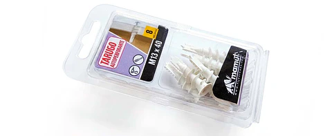 Tarugo Autoperforante para Volcanita M13 x 40mm (plastico, Blister) Mamut · Caja de 8 un.