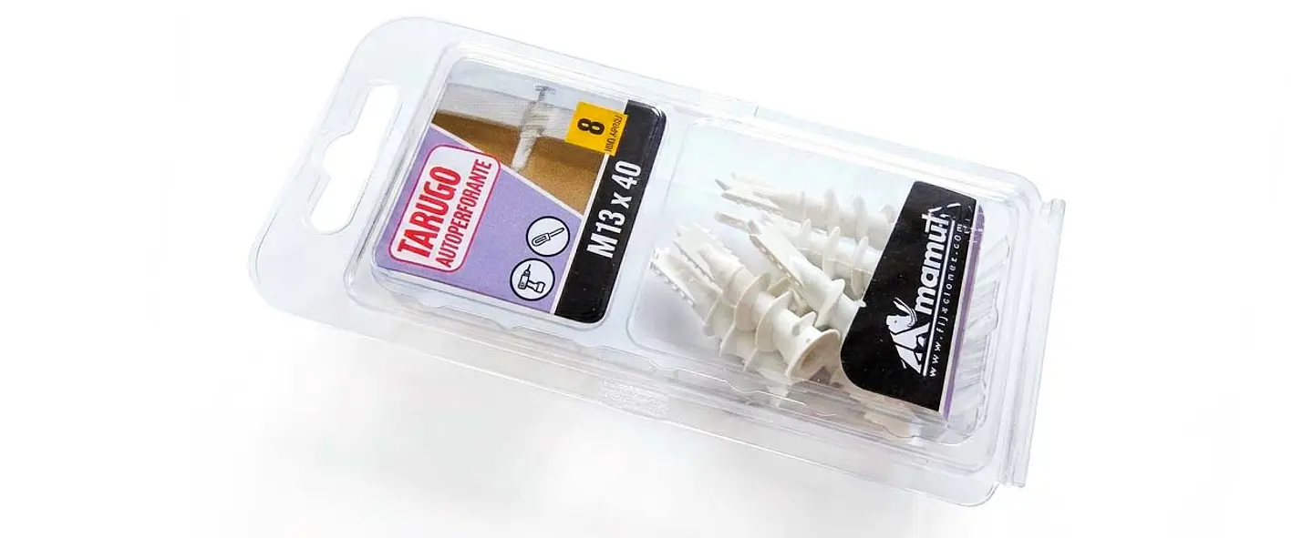 Tarugo Autoperforante para Volcanita M13 x 40mm (plastico, Blister) Mamut · Caja de 8 un. 1