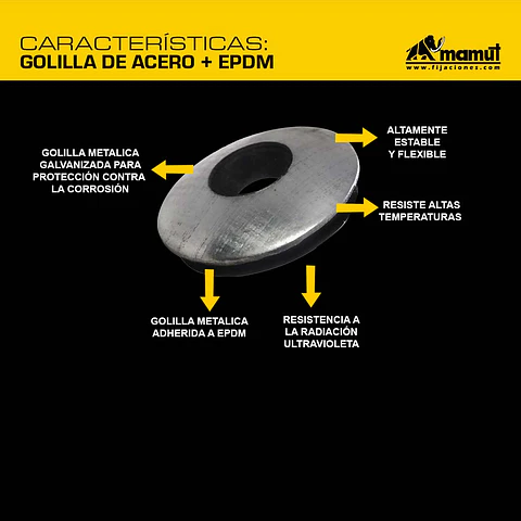 Golilla de Acero + Epdm #12 x 25mm Mamut · Caja de 100 un.