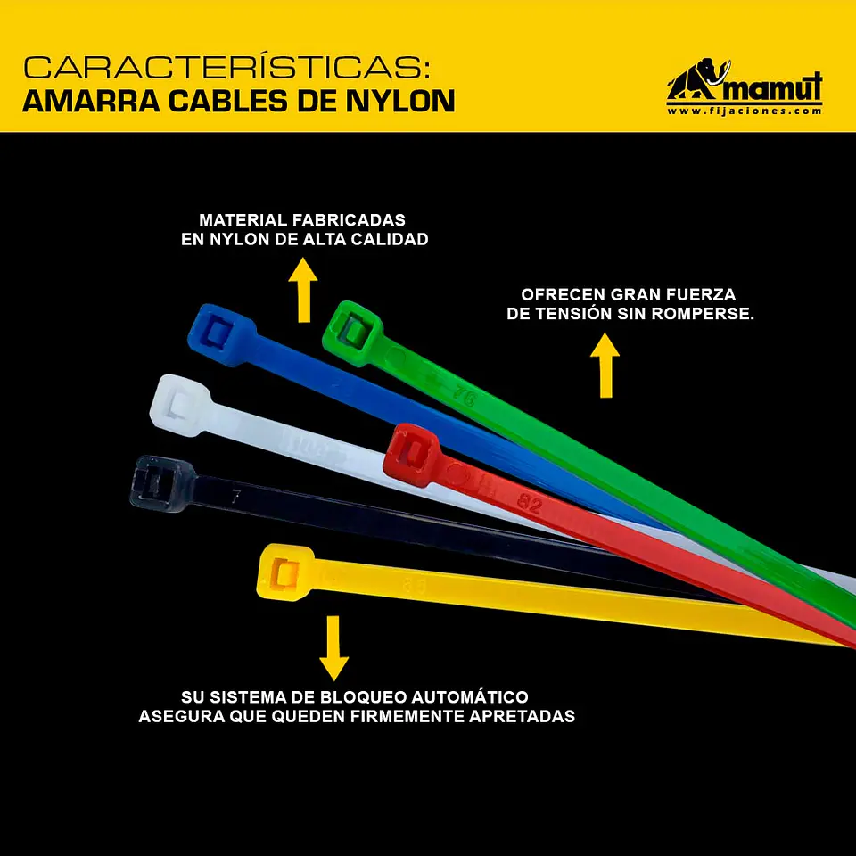 Amarra Cables de Nylon Negra 4.8 x 300mm Mamut · Caja de 100 un. 2