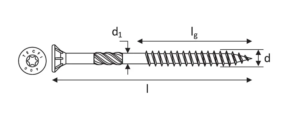 Tornillo Madera Ranura Torx con Fresa y Rosca Especial 6.0 x 100/60 Mamut · Caja de 100 un. 3