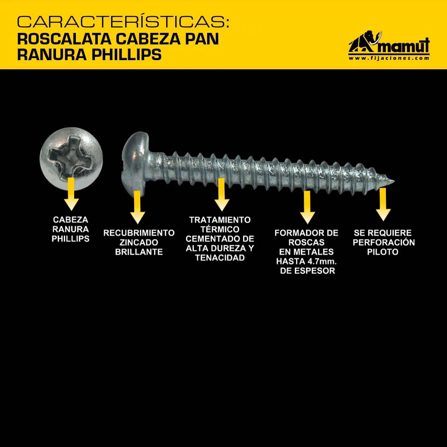 Roscalata Cabeza Pan Ranura Phillips #4 x 1/2