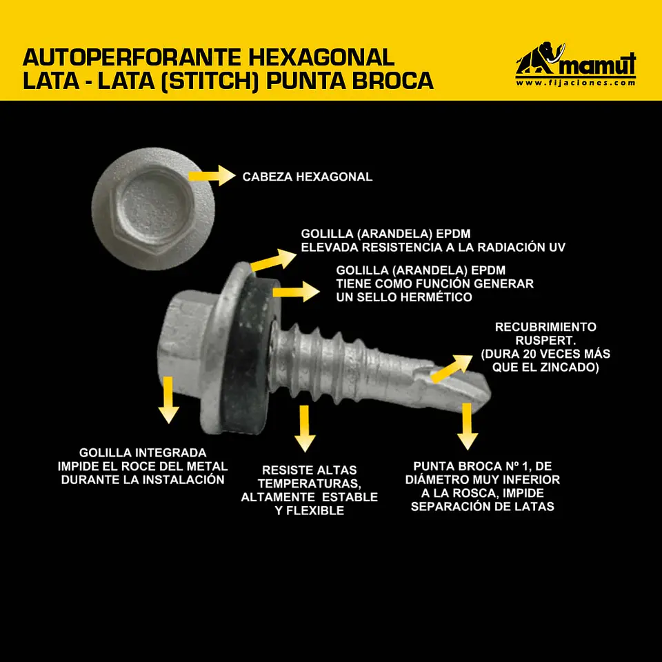 Autoperforante Hexagonal Lata-lata (stitch) 1/4-14 x 7/8