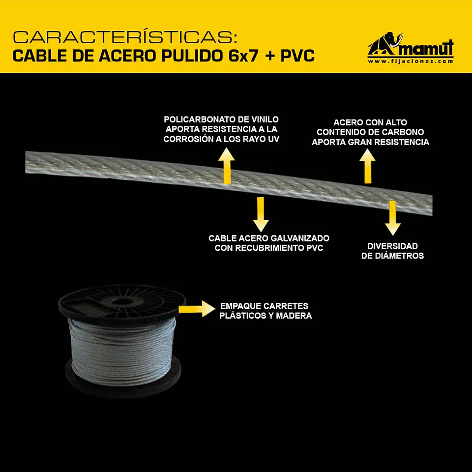 Cable de Acero Pulido 6x7 + PVC 1/8-3/16