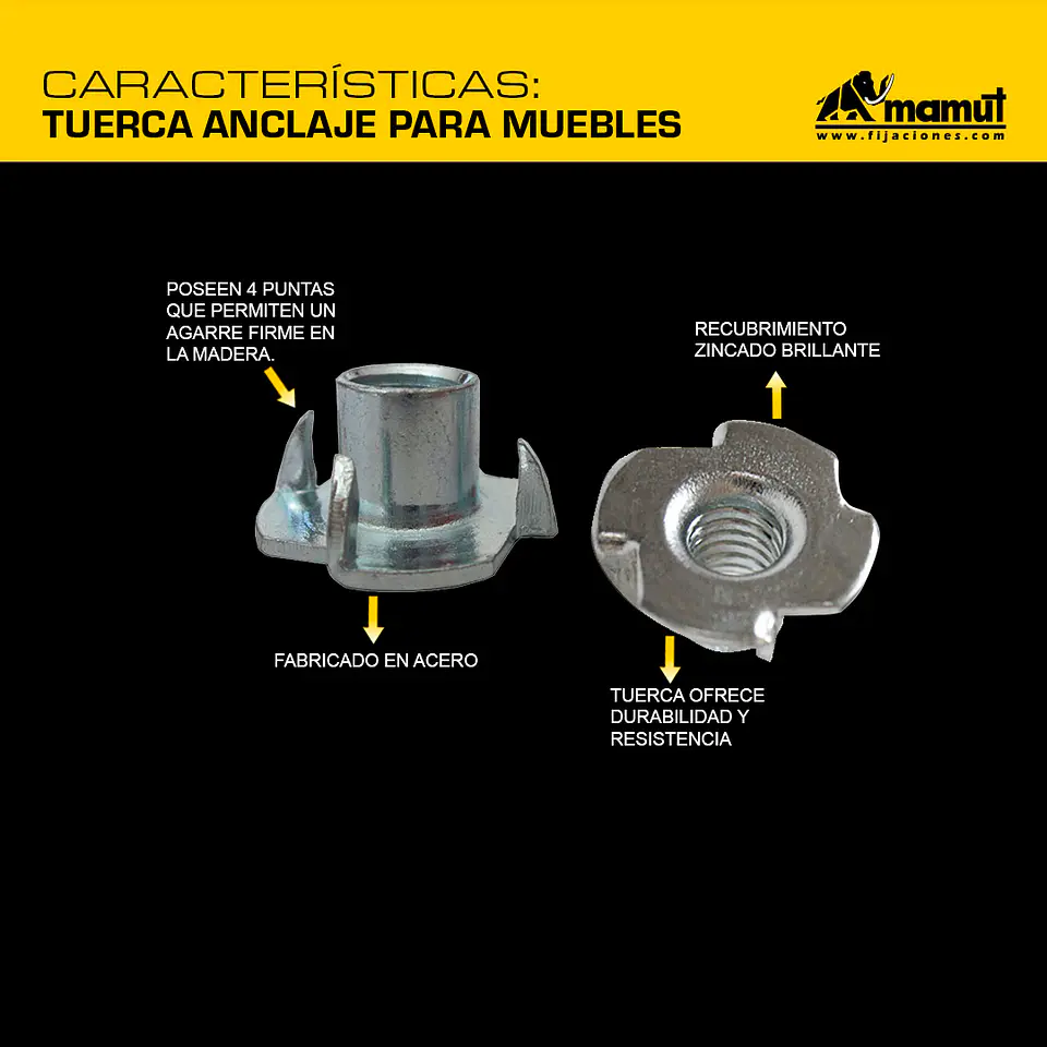 Tuerca Anclaje para Muebles 5/16-18 x 10mm Mamut · Caja de 100 un. 2