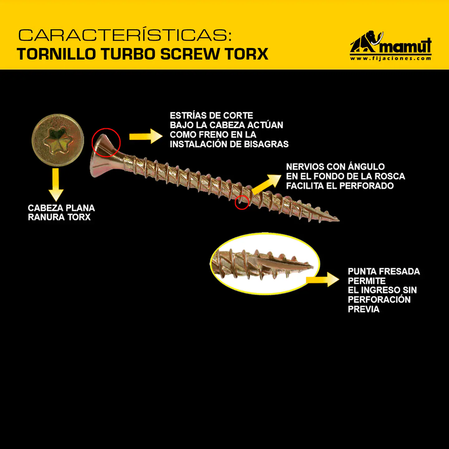 Tornillo Turbo Screw Torx #10[5.0] x 60 Mamut · Caja de 100 un. 2