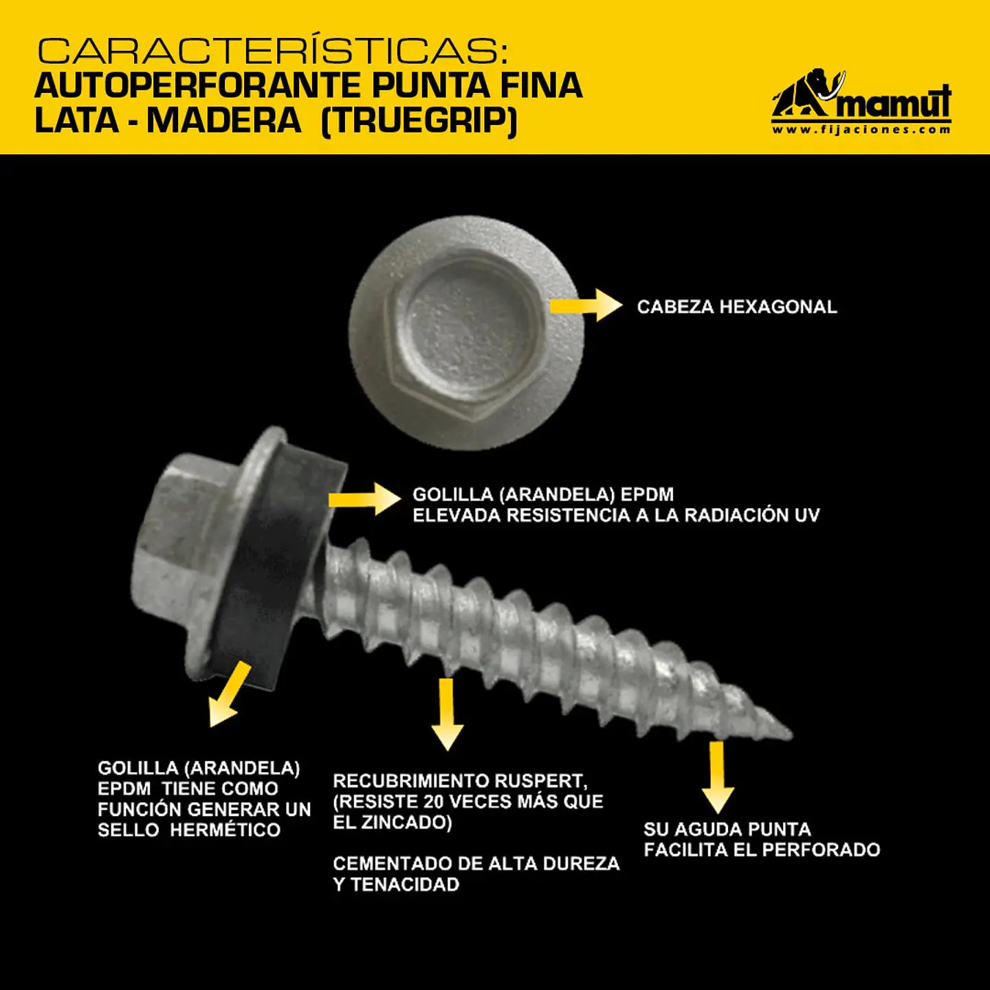 Autoperforante Punta Fina Lata-madera (truegrip) #9-15 x 1