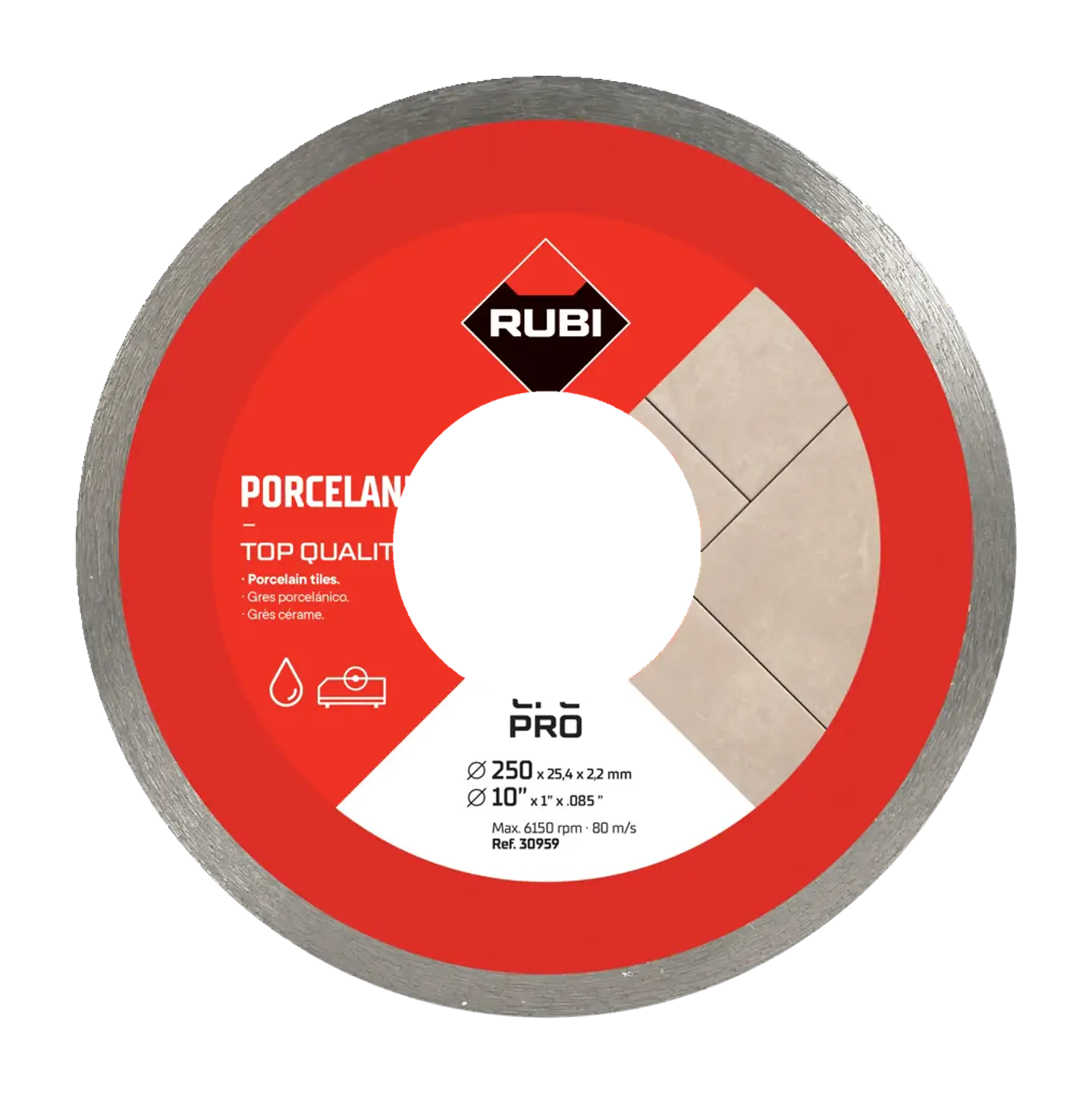 Disco Diamantado Continuo CPC 250 mm Pro para Porcelanato · Rubi 1
