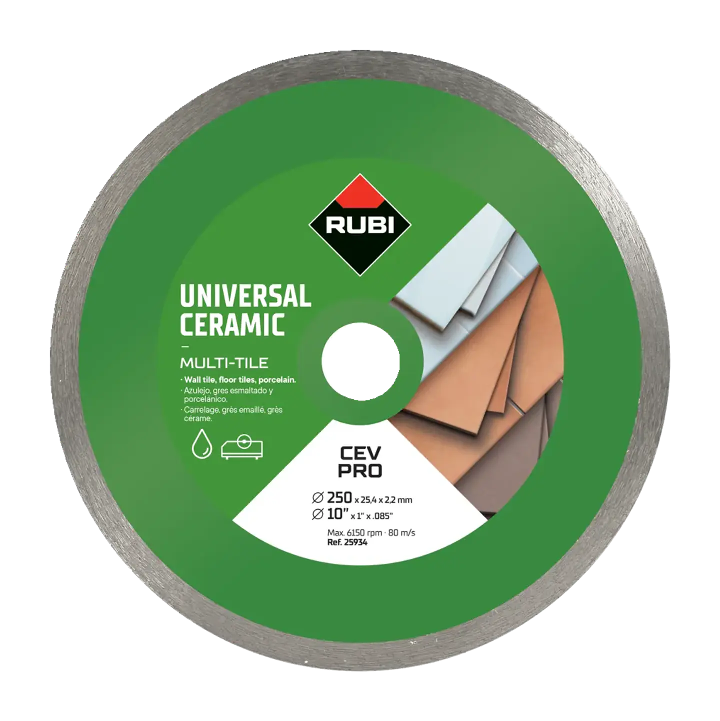 Disco Diamantado Continuo CEV 250 mm Pro para Cerámica · Rubi 1