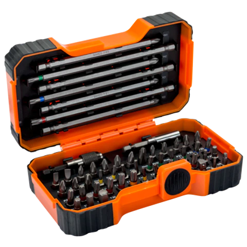 Juego de 54 puntas 1/4" para tornillos inviolables ranurados, Phillips, Pozidriv, hexagonales y TORX® Bahco 59/S54BC