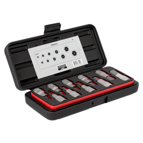 Juego de vasos con punta y cuadrado de 1/2" para tornillo de cabeza hexagonal métrica (10 piezas/caja) Bahco 7809M/10